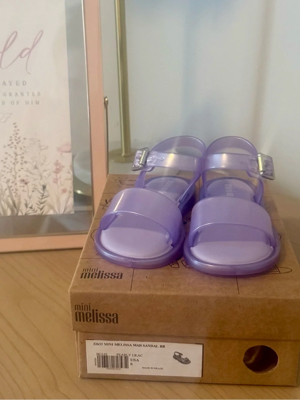 Mini Melissa Girls' Iridescent Lavender Jelly Sandals